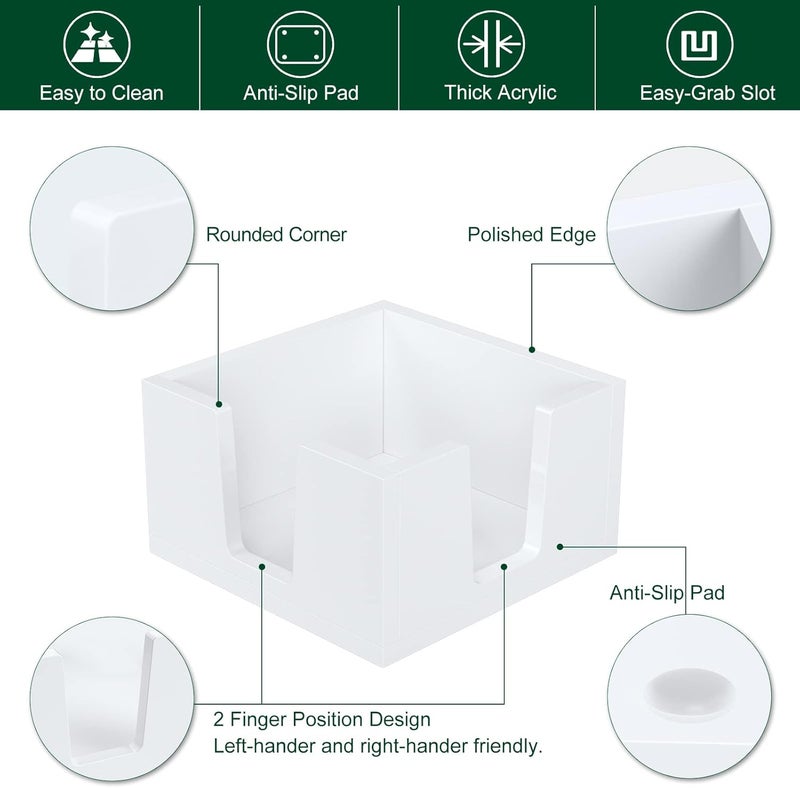 BOSSCASA Acrylic Sticky Note Holder, Self-Stick Note Pad Holder W/O Pads - Note Dispenser Memo Pad Holder Desk Organizer for School Office Home (3''x3'' White) - Image 3